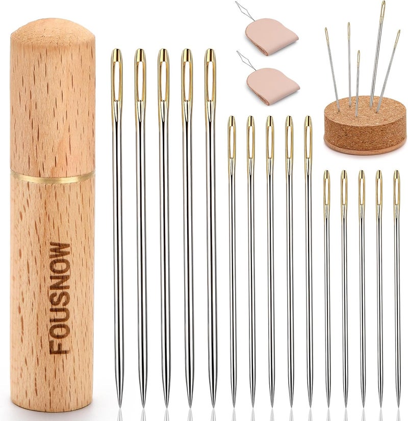 FOUSNOW 19 Pcs Hand Sewing Needles Kit, Assorted Sewing Needles with Wooden Sewing Needles Cushion, Needle Threaders for Hand Sewing, 3 Sizes Hand Stitching Needles for Sewing Repairing Craft - Image 1